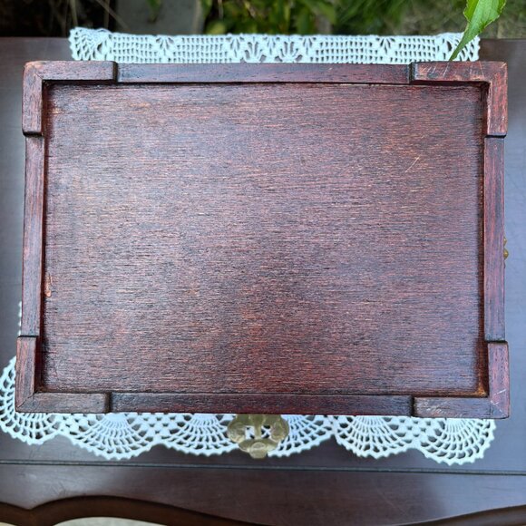 Vintage Rosewood Jewelry Box Brass Hardware Chest with Bone Medallion Solid Wood - Picture 12 of 16